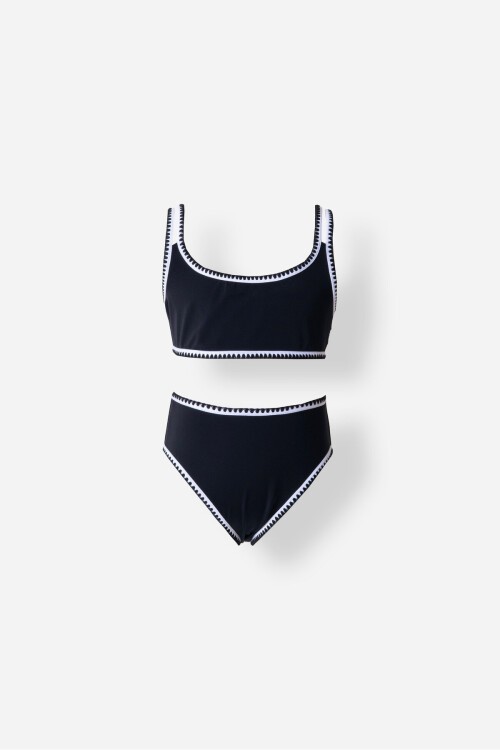Nakış Detaylı Bustiyer Kız Çocuk Bikini Takım