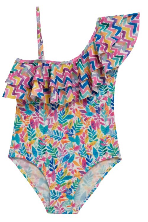 Atina Tek Omuz Volanlı Kız Çocuk Mayo