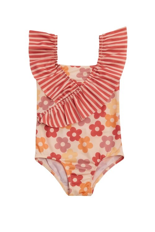 Retro Kız Bebek Omzu Fırfırlı Mayo