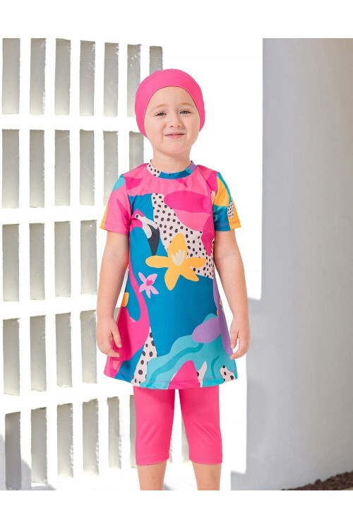 Sterli Kısa Kollu Taytlı Tesettür Mayo 1911