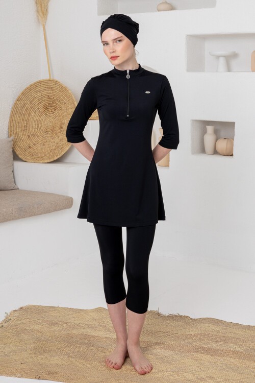 Anda Likralı Yarım Kollu Battal Tesettür Mayo