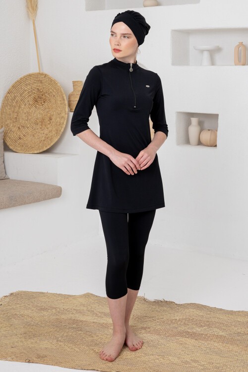 Anda Likralı Yarım Kollu Battal Tesettür Mayo