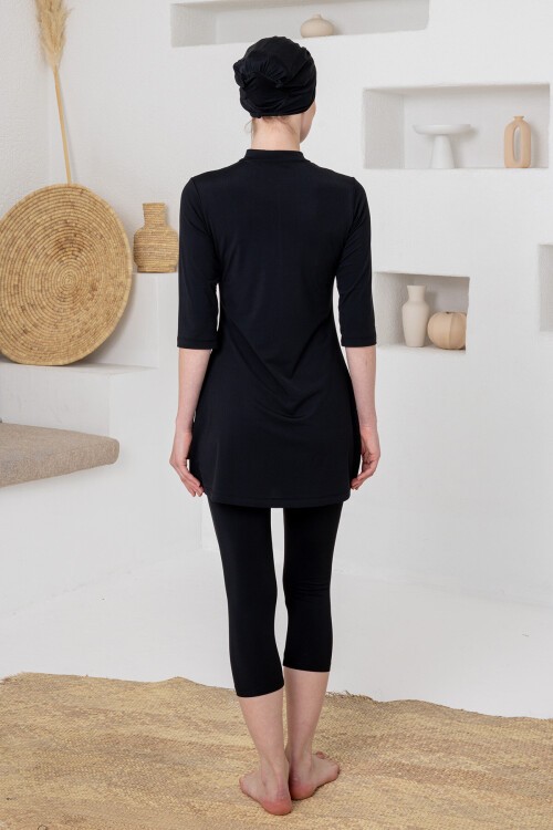 Anda Likralı Yarım Kollu Battal Tesettür Mayo