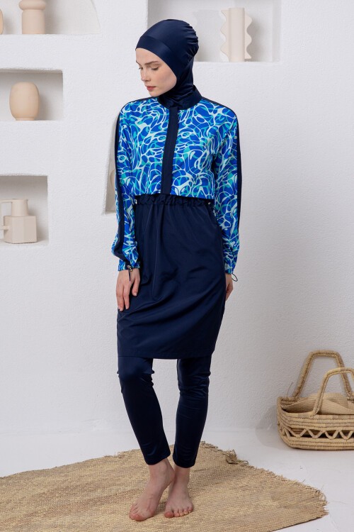 Estına Paraşüt Jileli Uzun Kollu Tesettür Mayo