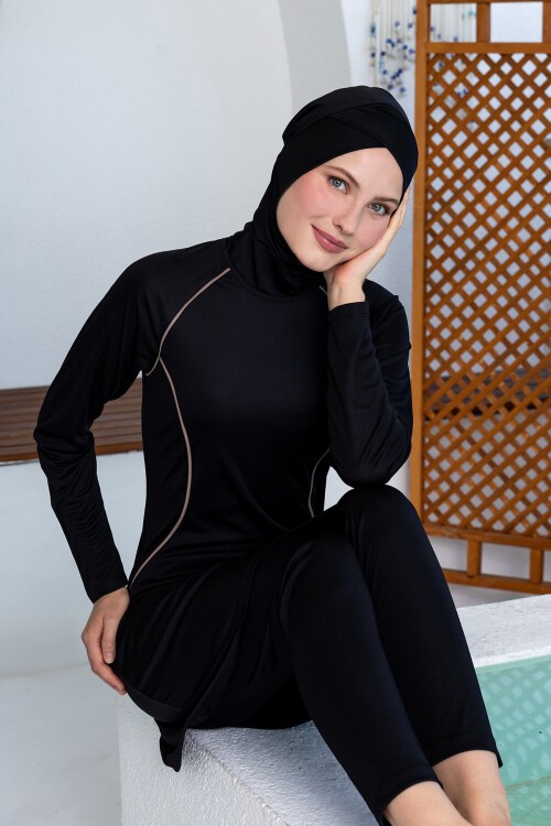 Hila Likralı Uzun Kollu Tesettür Mayo