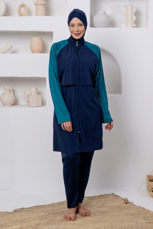 Makenna Paraşüt Uzun Kollu Battal Tesettür Mayo