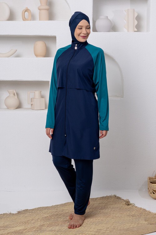 Makenna Paraşüt Uzun Kollu Battal Tesettür Mayo