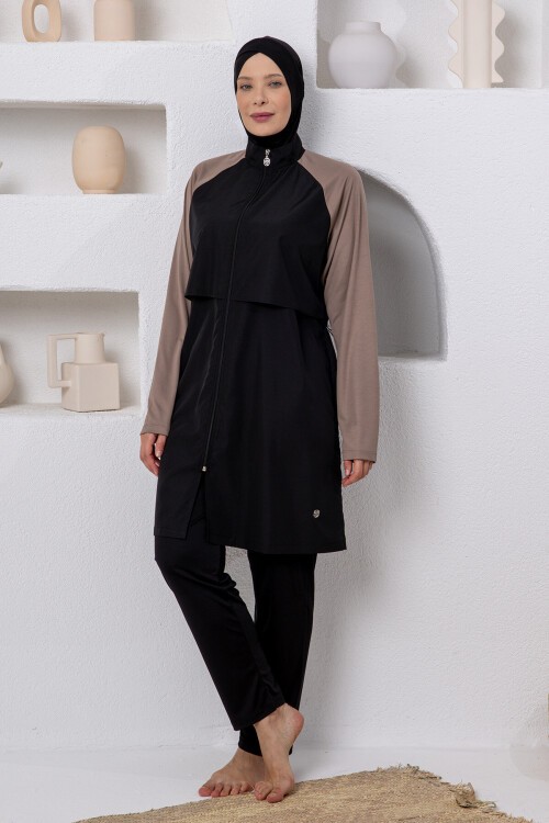 Makenna Paraşüt Uzun Kollu Battal Tesettür Mayo