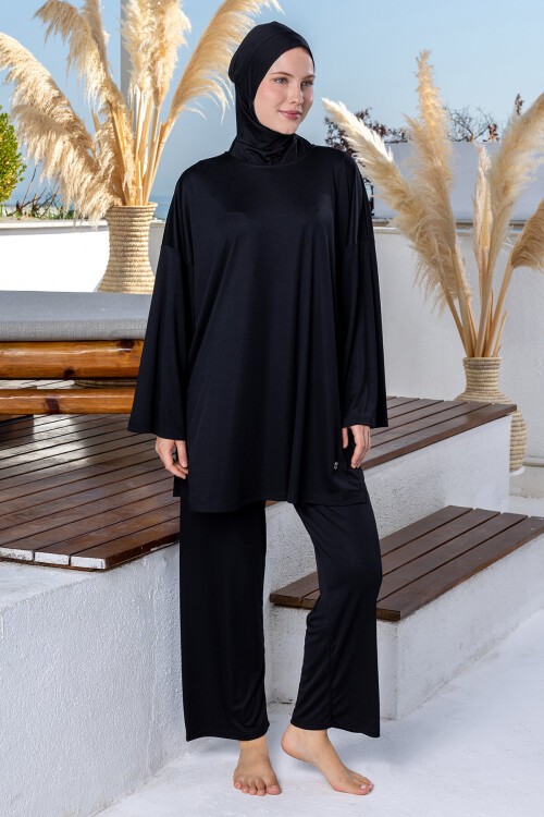 Nayye Likralı Uzun Kollu Tesettür Mayo