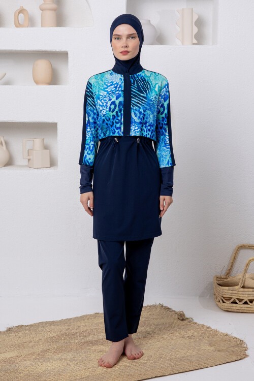 Sentre Likralı Uzun Kollu Tesettür Mayo