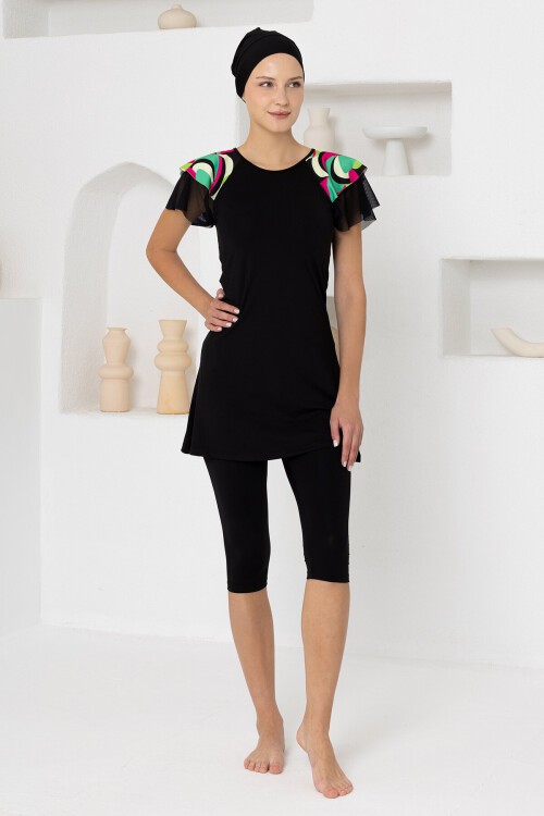 Shadow Likralı Kısa Kollu Tesettür Mayo