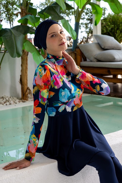 Steward Likralı Uzun Kollu Tesettür Mayo