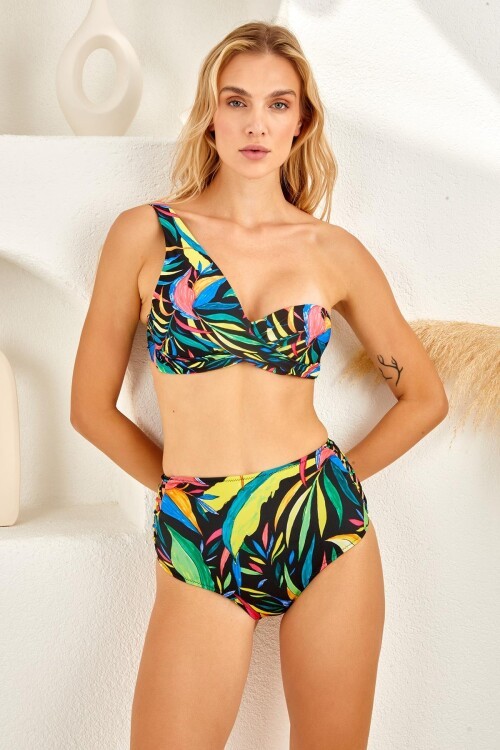 Tek Omuz Kaplı Straplez Bikini Takım 