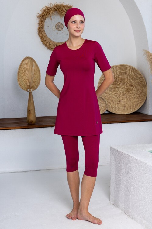 Walt Likralı Kısa Kollu Battal Tesettür Mayo