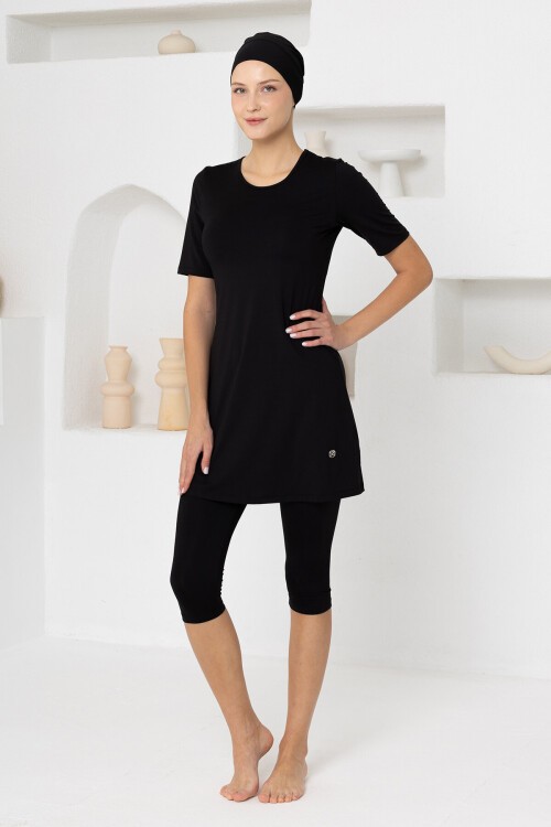 Walt Likralı Kısa Kollu Battal Tesettür Mayo