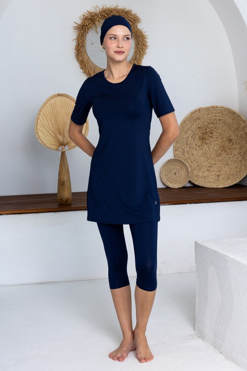 Walt Likralı Kısa Kollu Tesettür Mayo