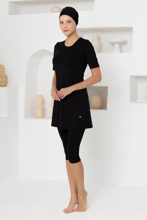 Walt Likralı Kısa Kollu Tesettür Mayo