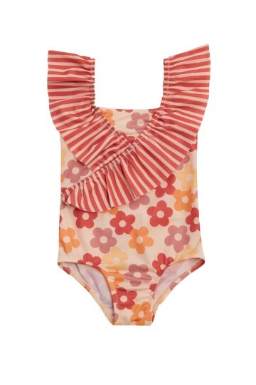 Retro Kız Bebek Omzu Fırfırlı Mayo