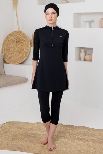 Anda Likralı Yarım Kollu Tesettür Mayo