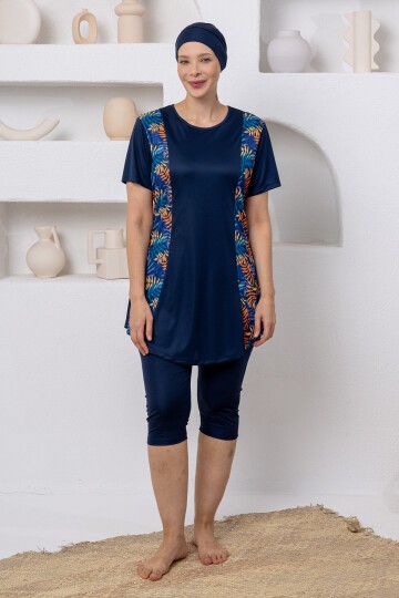 Entera Likralı Kısa Kollu Battal Tesettür Mayo