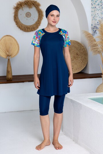 Fawn Likralı Kısa Kollu Tesettür Mayo