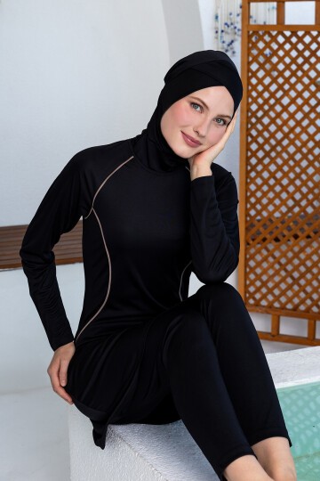 Hila Likralı Uzun Kollu Tesettür Mayo