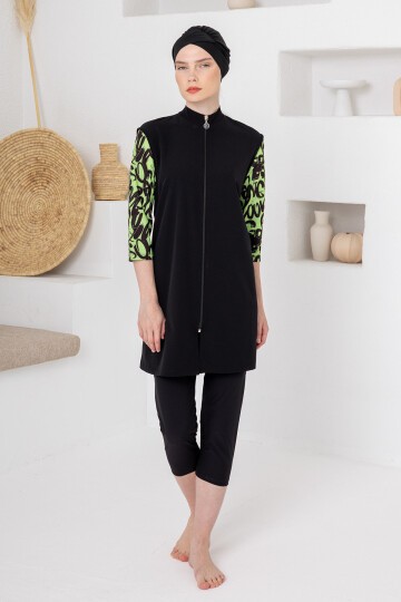 Karet Likralı Uzun Kollu Tesettür Mayo