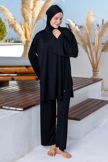 Nayye Likralı Uzun Kollu Tesettür Mayo