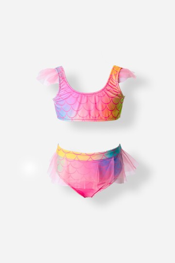 Tül Detaylı Kız Çocuk Bustiyer Bikini Takım