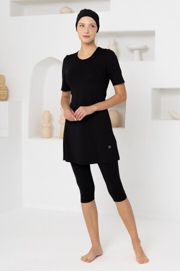 Walt Likralı Kısa Kollu Tesettür Mayo