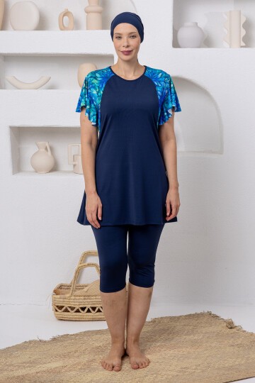 Waveney Likralı Kısa Kollu Battal Tesettür Mayo